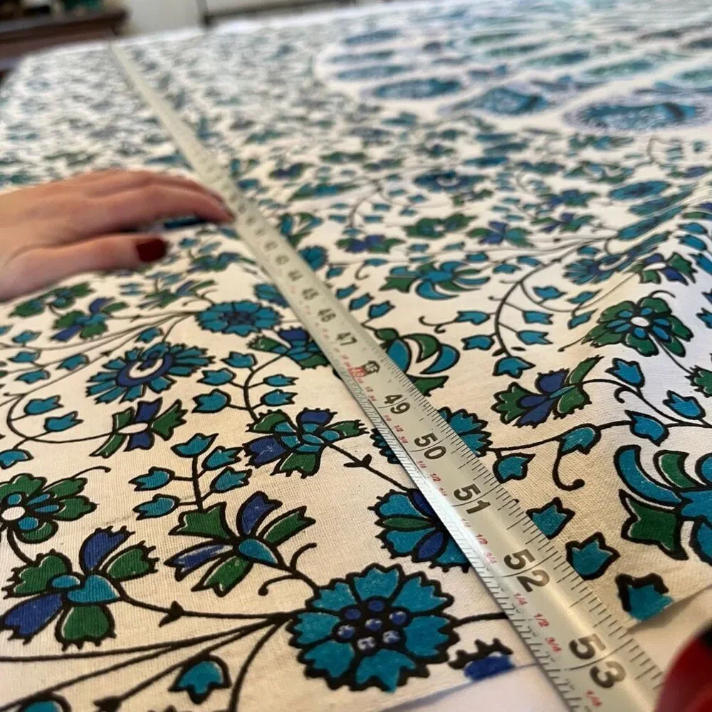 VTG Blue Green Mandala Cotton Tablecloth 82x53 Boho Maximalist Floral NWOT